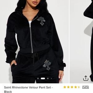 Fashion Nova 2X Black Velour Pant Set With Bling Crosses Y2K Style